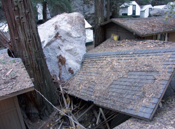 Rock fall damage in Curry Village, October 2008 | Courtesy: National Park Service