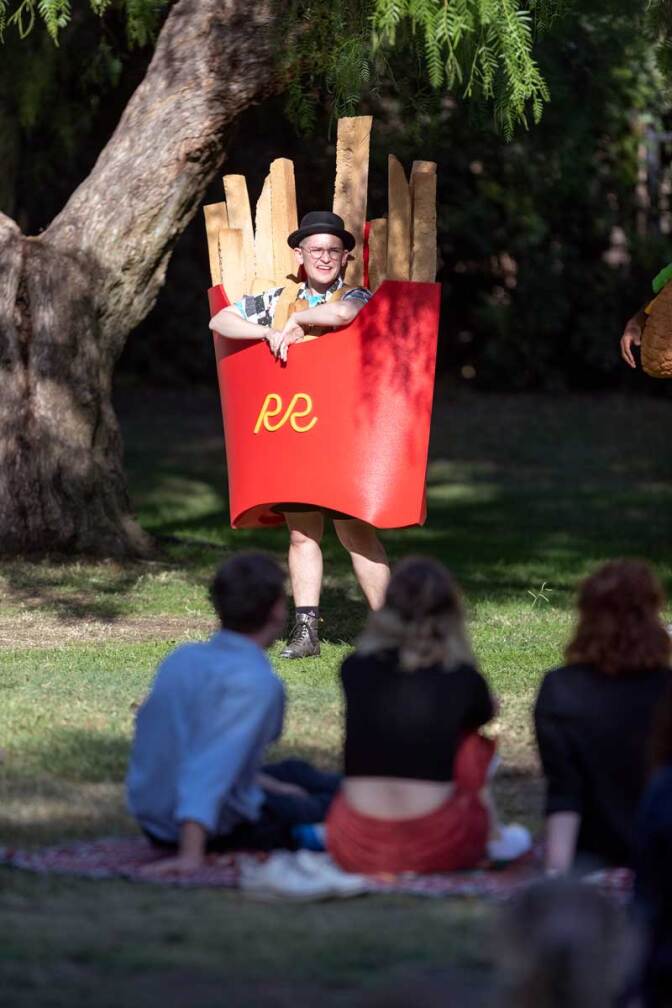 The French fries performs as part of the"The Food Group" by Ry Rocklen at Current:LA Food in Palms Park | Courtesy of the Department of Cultural Affairs