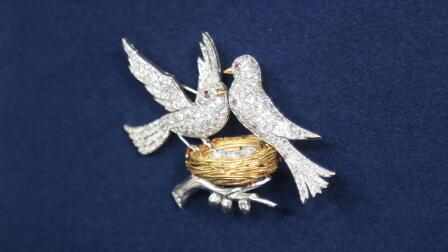 Appraisal: Diamond & Ruby Bird Brooch, ca. 1935