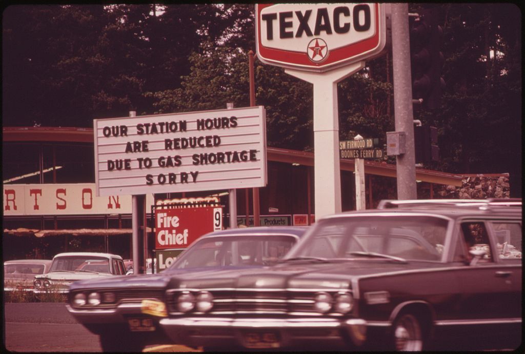 One of many service stations in the Portland area carrying signs reflecting the gasoline shortage