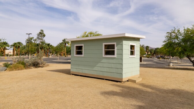 Kim Stringfellow's Jackrabbit Homestead created for Desert X 2021 is a 122-square-foot cabin