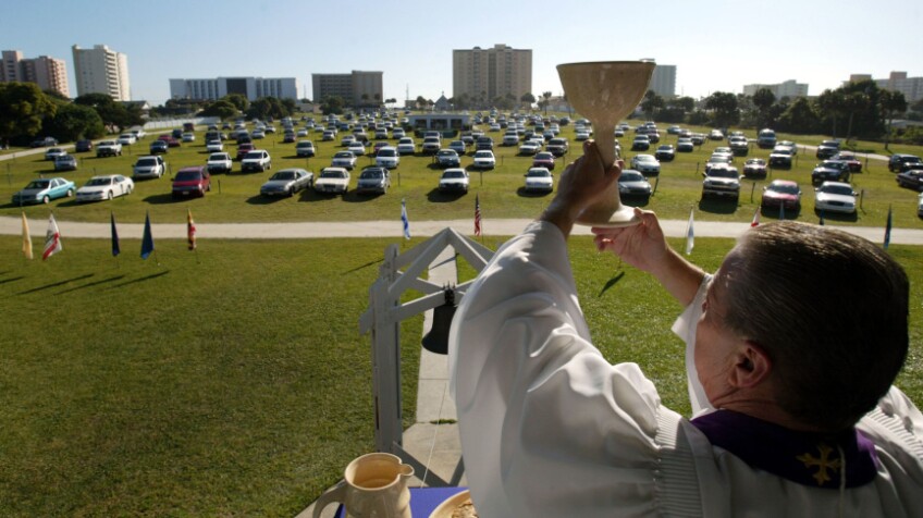 Churches nationwide offered drive-in services over Easter weekend to comply with local orders. | Joe Raedle/Getty Images
