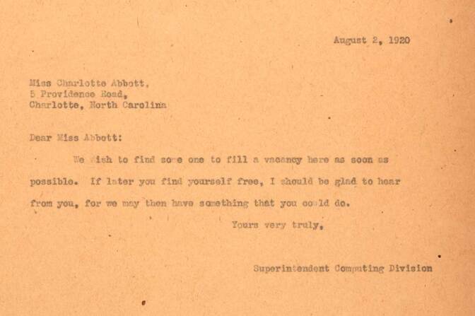 Letter to Charlotte Abbott from F.H. Seares of Mt. Wilson observatory | Image courtesy of the Observatories of the Carnegie Institution for Science Collection at the Huntington Library, San Marino, California