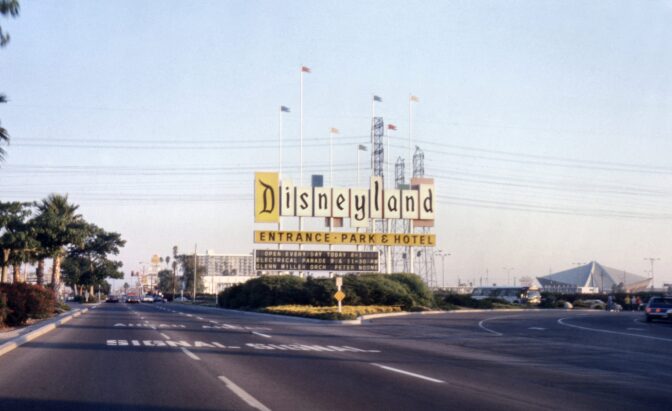 Before the construction of Disney's California Adventure, the arena was a conspicuous sight from the Disneyland parking lot. Courtesy of the Orange County Archives.