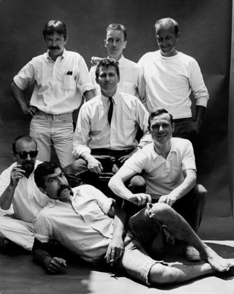 The Cool School crew: Robert Irwin, Ed Moses, Craig Kauffman, Ken Price, Billy Al Bengston, Larry Bell, Ed Kienholz.