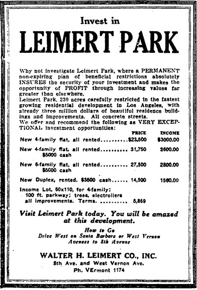 A 1929 advertisement assuring potential buyers of housing restrictions. | Image: Courtesy of Los Angeles Public Library