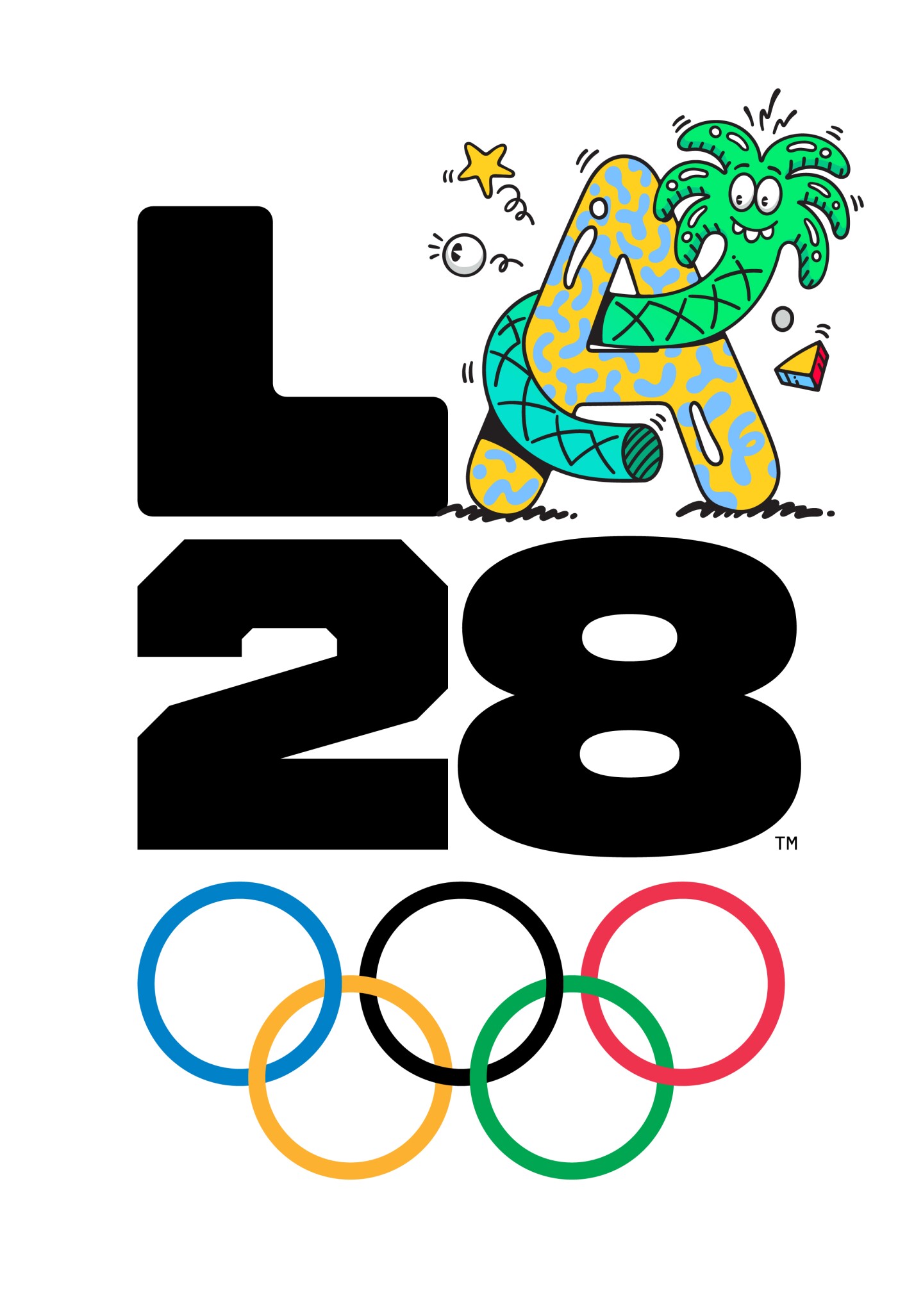 LA28 emblem made for the 2028 Los Angeles Olympics shows different kinds of As made by various artists, designers and athletes