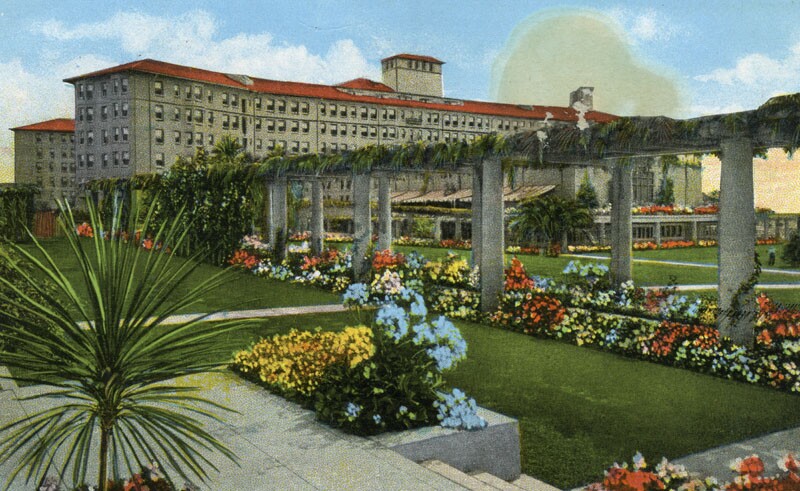 Undated color postcard of the Ambassador Hotel