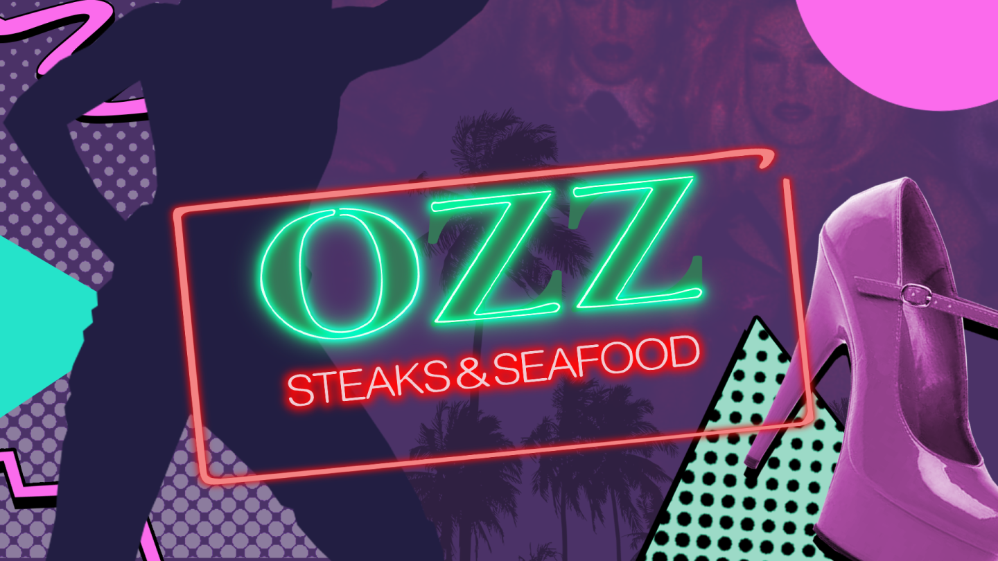 An illustrated logo that says "Ozz Steaks & Seafood"