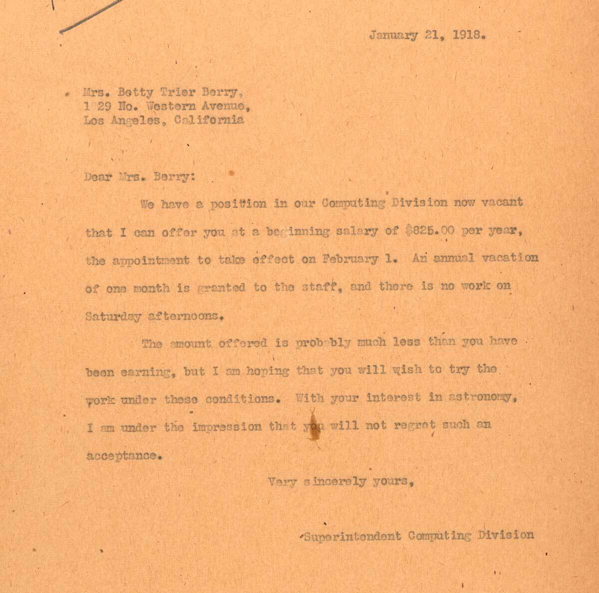 Letter to Betty Trier Berry from F.H. Seares of Mt. Wilson observatory | Image courtesy of the Observatories of the Carnegie Institution for Science Collection at the Huntington Library, San Marino, California