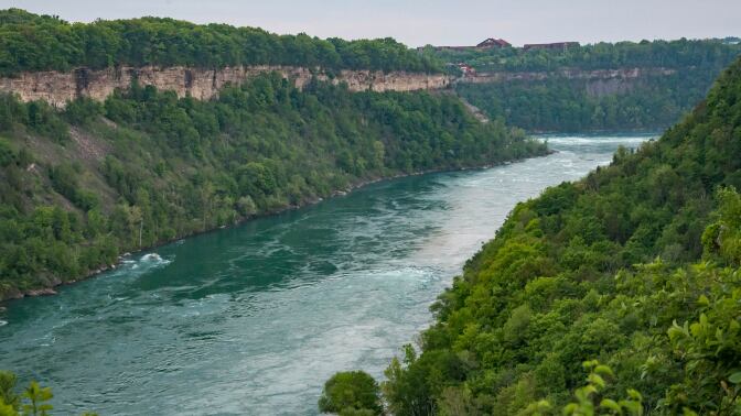 The Niagara River is seen west of the river on May 26, 2018 in Niagara-on-the-Lake and Niagara Falls, Ontario, Canada. | Photo by Patrick Gorski/NurPhoto via Getty Images