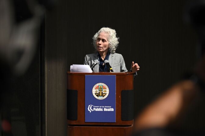 Los Angeles County Public Health director Barbara Ferrer speaks at a press conference on the novel COVID-19 (coronavirus)