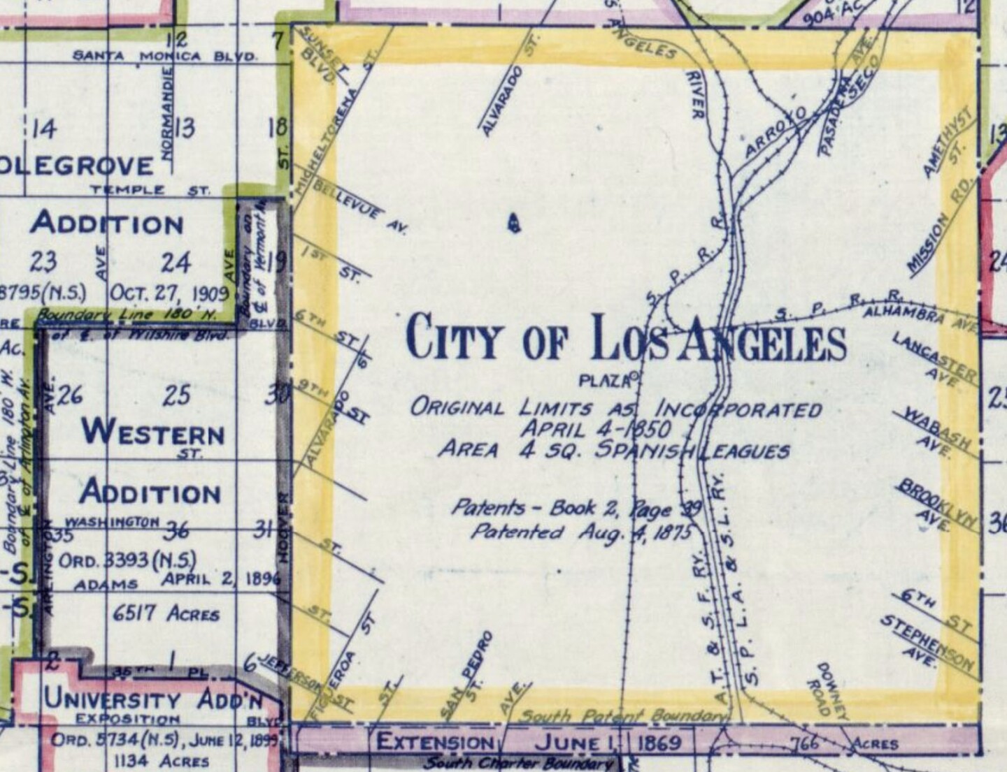 Potion of map showing Western Addition of territory annexed to City of Los Angeles