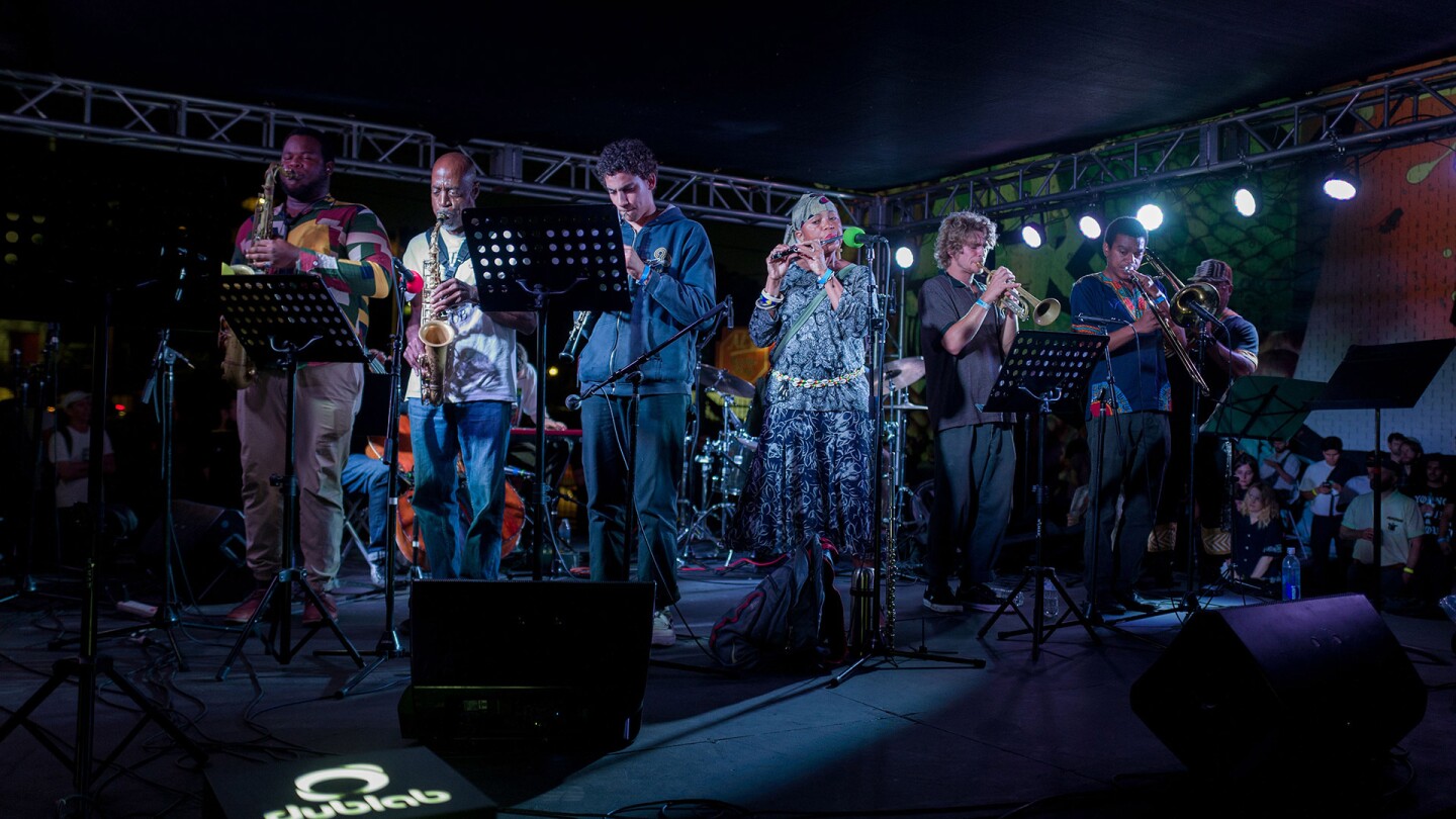 Members of the Pan Afrikan Peoples Arkestra on stage | Samantha Lee "The New West Coast Sound: An L.A. Jazz Legacy"ab s11 preview image