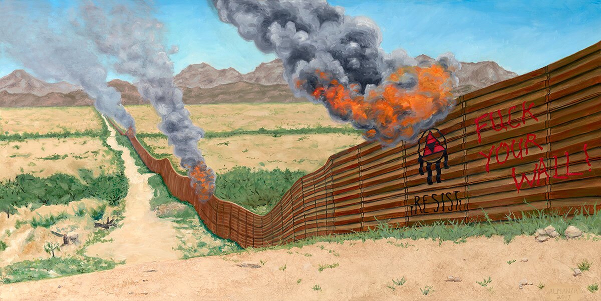 "With This Fire, A Rebellion Will Rise" by Eric Almanza is featured in the exhibition "Art as Resistance: Paintings in Protest of a Trump Presidency" at Avenue 50 Studio in Los Angeles. | Courtesy of the artist