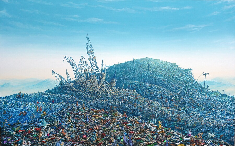 Jeff Gillette, "Bunnies." Acrylic, collage and pencil on canvas. | Image: Courtesy of the artist.
