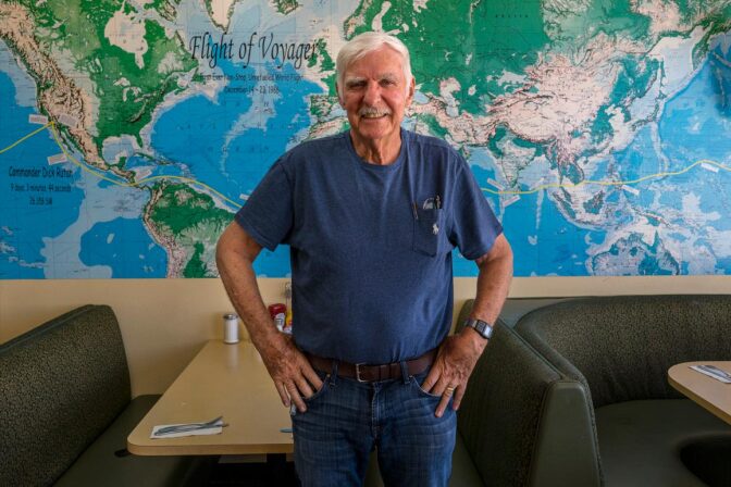 Dick Rutan photographed at the Mojave Air & Space Port's Voyager Restaurant in August 2018. | Kim Stringfellow