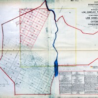 This 1857 survey map sketches out a plan to name Los Angeles streets after U.S. presidents and governors of Mexican California. Scanned from a reproduction in the USC Libraries' Special Collections. Original at the Los Angeles City Archives.