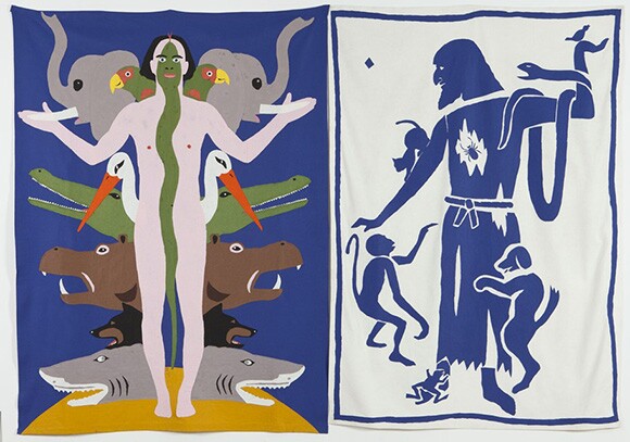 Mike Kelley, "Friend of the Animals and Animal Self" 1987, glued felt<br /> 2 parts, 241 x 172 cm and 244 x 183 cm, The Schyl Collection, Malmö Kontshall | Photo: Helene Toresdotter, Courtesy Mike Kelley Foundation for the Arts