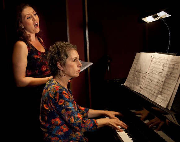 Soprano Jamie Chamberlin and pianist Victoria Kirsch perform a selection from Mark Abel's album "Terrain of the Heart." | Corina Gamma