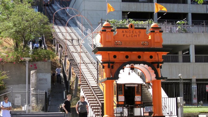 The bottom of Angels Flight across from Grand Central Market | Sandi Hammerlein