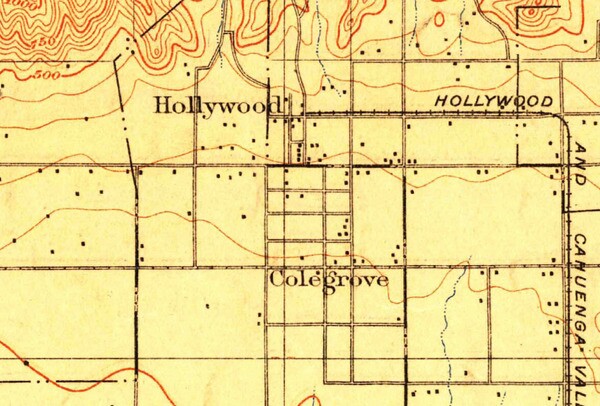 Hollywood and Colegrove appear as neighbors in this 1900 topographic map. Courtesy of the USGS Historical Topographic Map Collection.