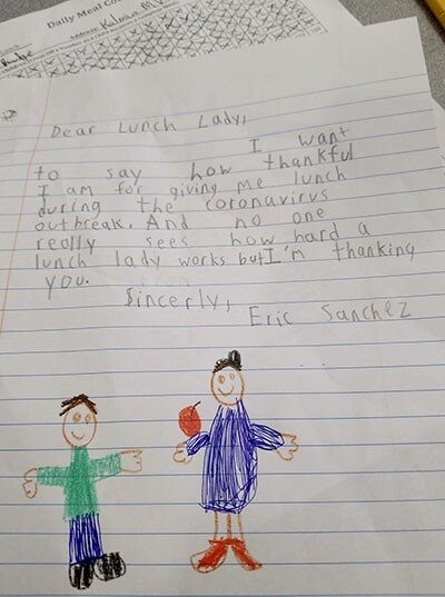 Student acknowledges the hard work of lunch ladies with this sweet note | Shannon Silva from Moreno Valley, California