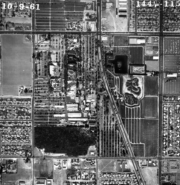 Aerial photograph of Knott's Berry Farm in 1961. Courtesy of the Orange County Archives