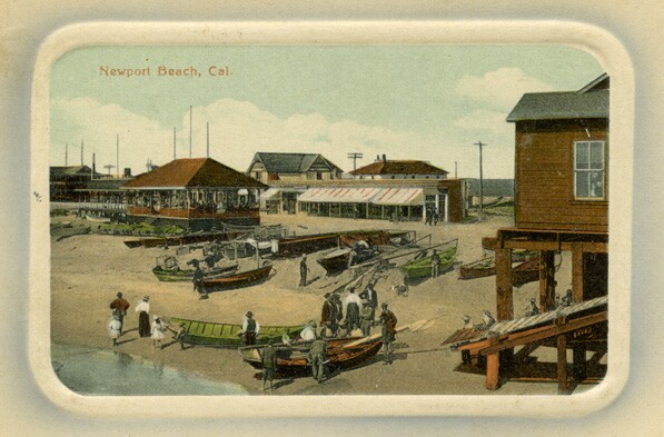 Postcard featuring Newport Beach, California, July 1912. From the Reverend Holcomb Collection.