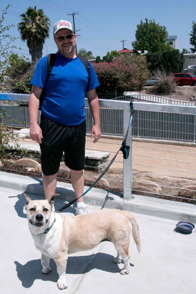 North Hollywood resident and LA River walker Jim Gross with his pet, Chloe | Photo: Carren Jao