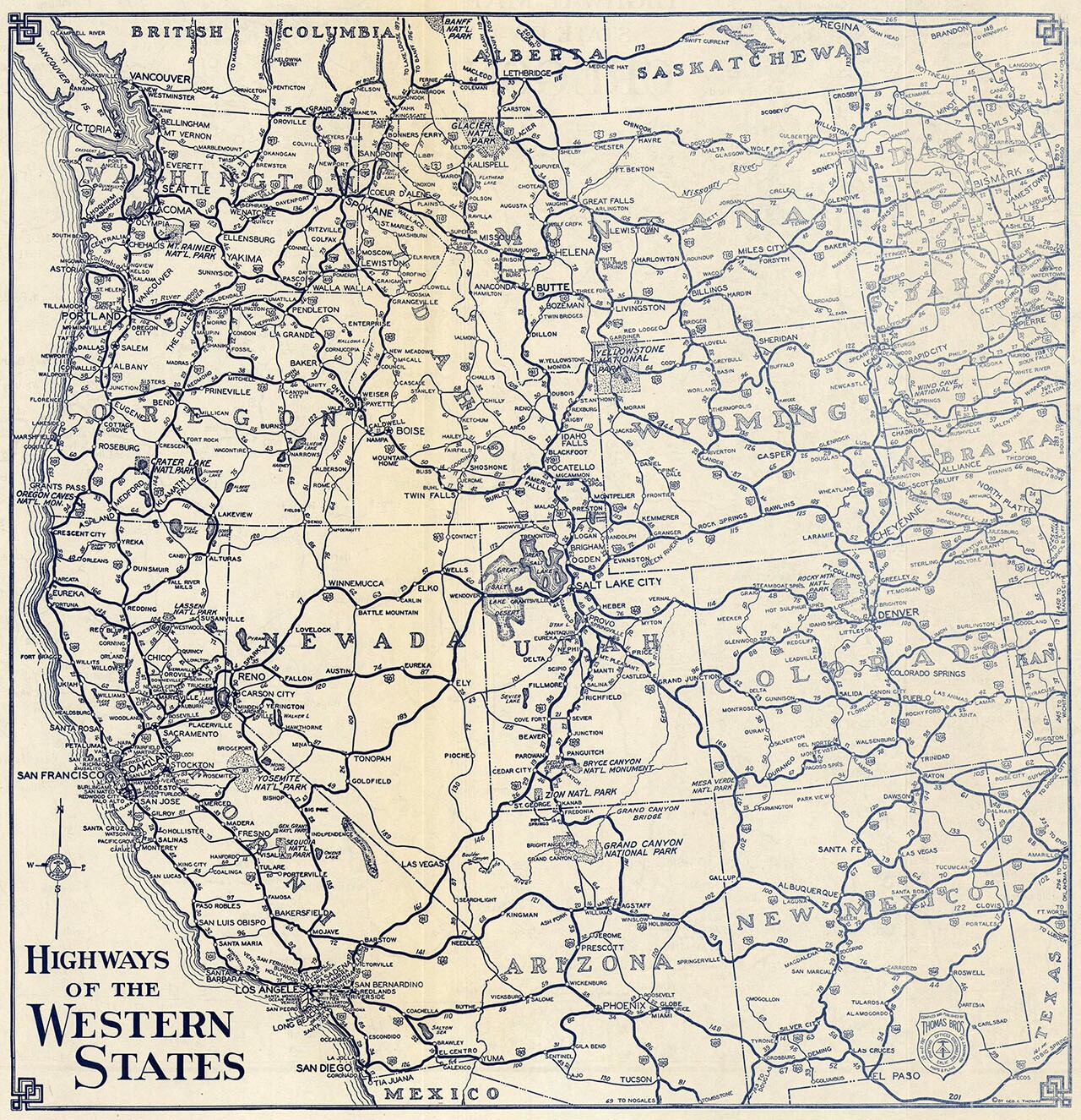 A 1938 Thomas Bros. map of the highways of the western United States. Courtesy of the David Rumsey Map Collection.