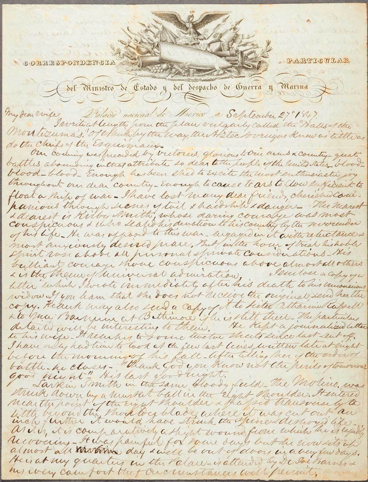 Autograph letter by Edmund Kirby signed to Eliza Brown Kirby dated Mexico City, September 27, 1847 | The Huntington Library, Art Museum, and Botanical Gardens