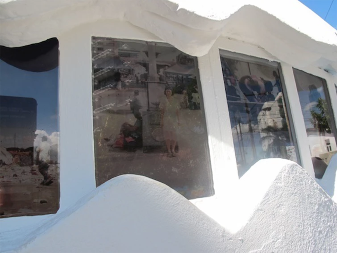 Regina José Galindo's exhibition at NuMu from the exterior.