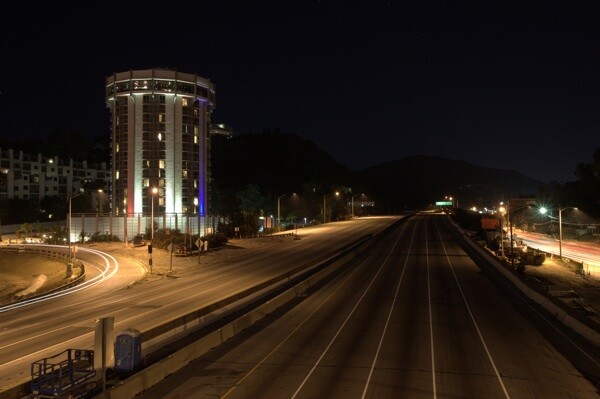 The 405 sits empty during Carmageddon weekend.