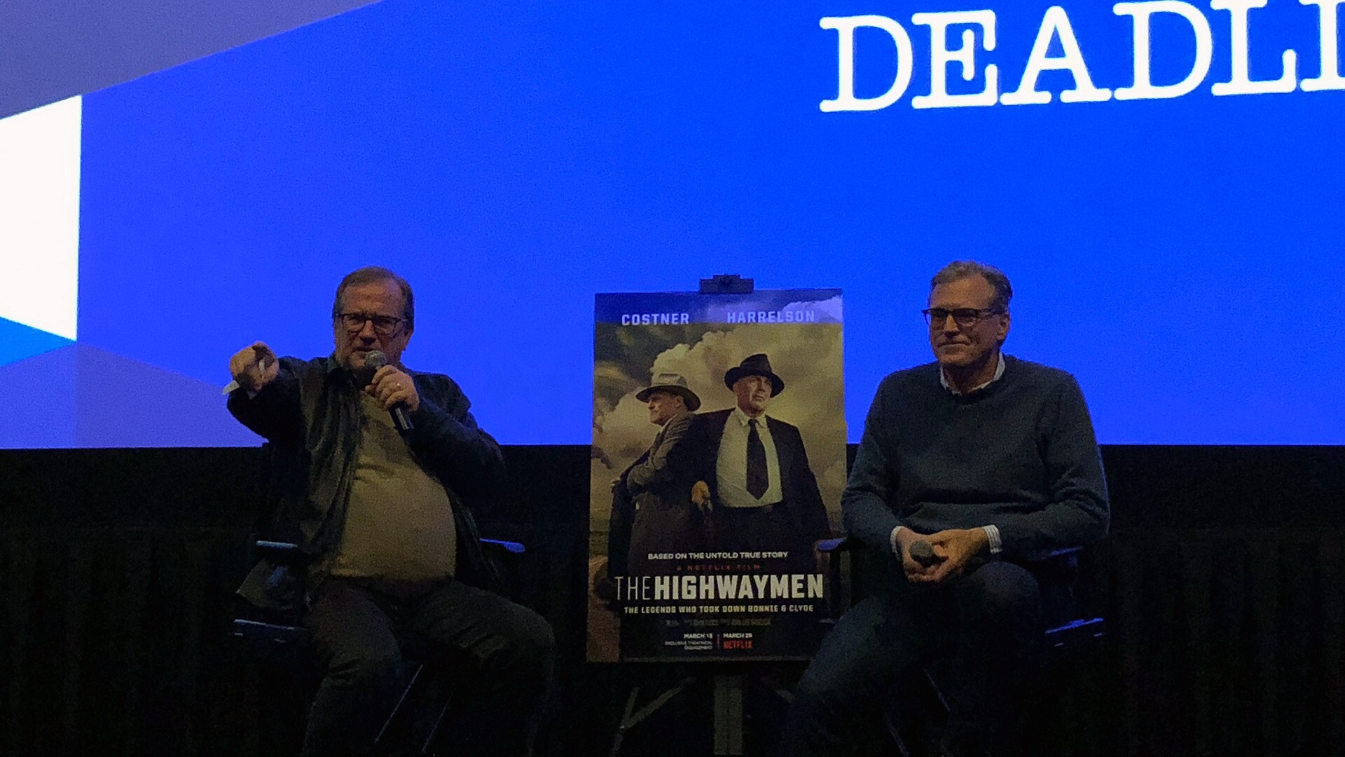 Cinema Series host Pete Hammond and Director John Lee Hancock participate in a Q&A discussion after a screening of "The Highwaymen"