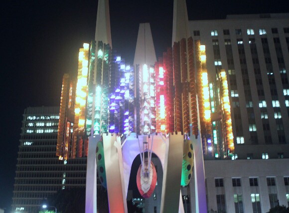 A lit-up Triforium on the 40th anniversary of its unveiling, December 11, 2015. | Photo: Courtesy of the Triforium Project.