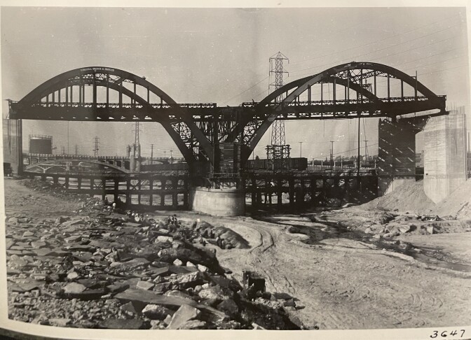 This view of the steel spans was taken on March 29, 1932 from the western side of the Los Angeles River.