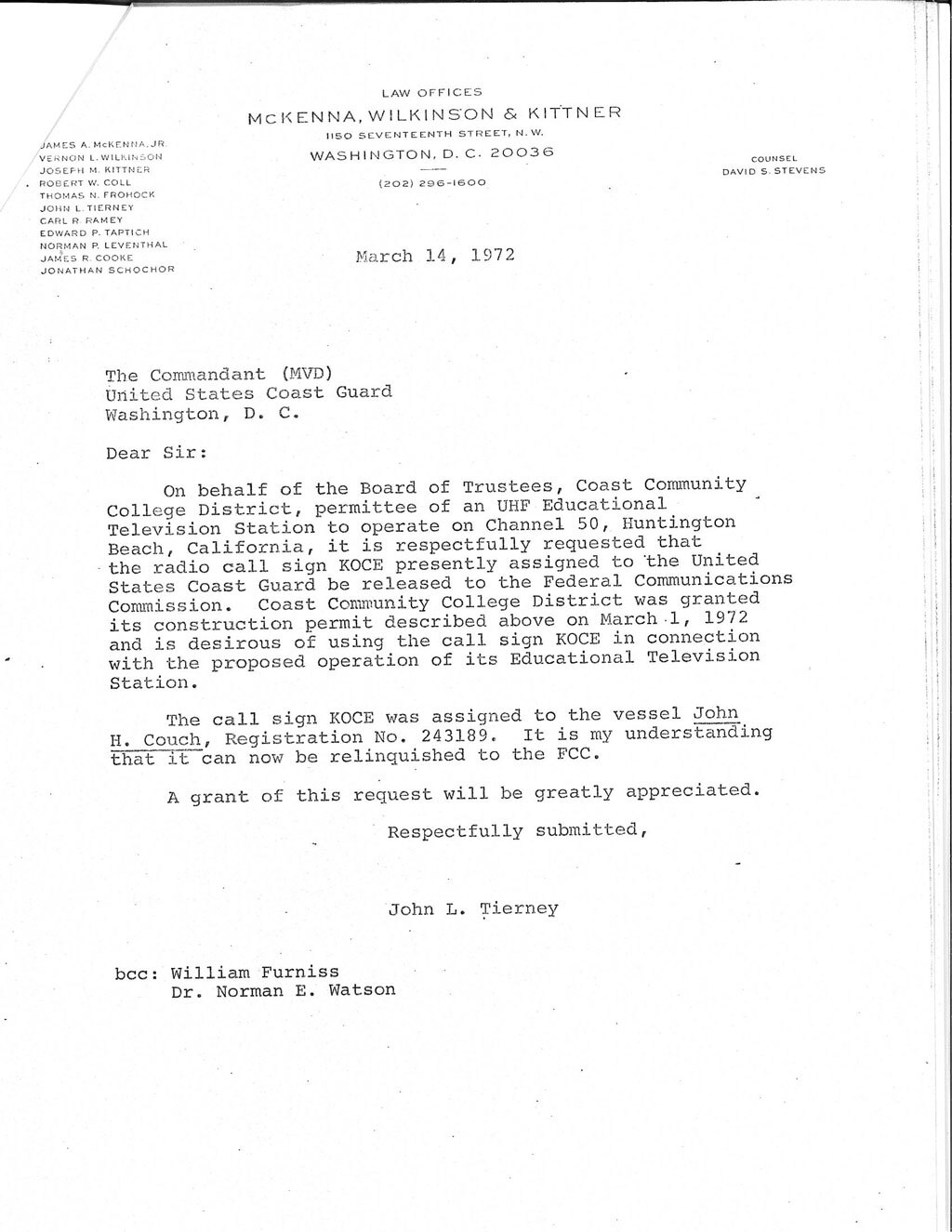 Letter to the Coast Guard