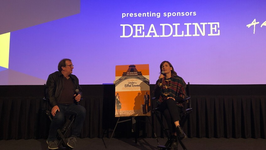 Cinema Series host Pete Hammond and Actor Judith Godrèche take questions from the audience after a screening of "Under the Eiffel Tower"