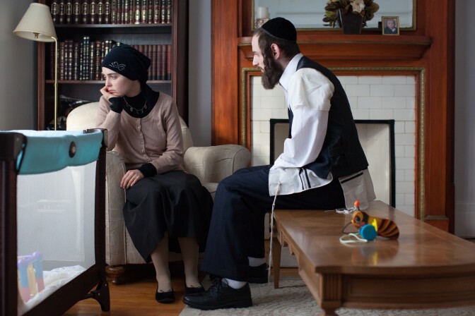 Martin Dubreuil and Hadas Yaron in "Felix and Meira." (Image courtesy of Oscilloscope Laboratories).