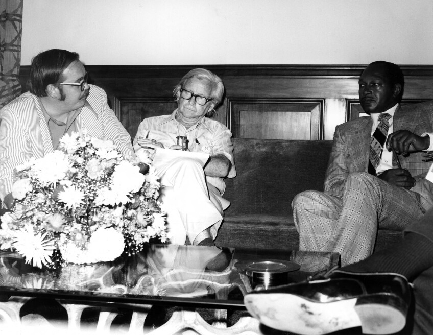 David Glascock (left) with Morris Kight and Mayor Tom Bradley