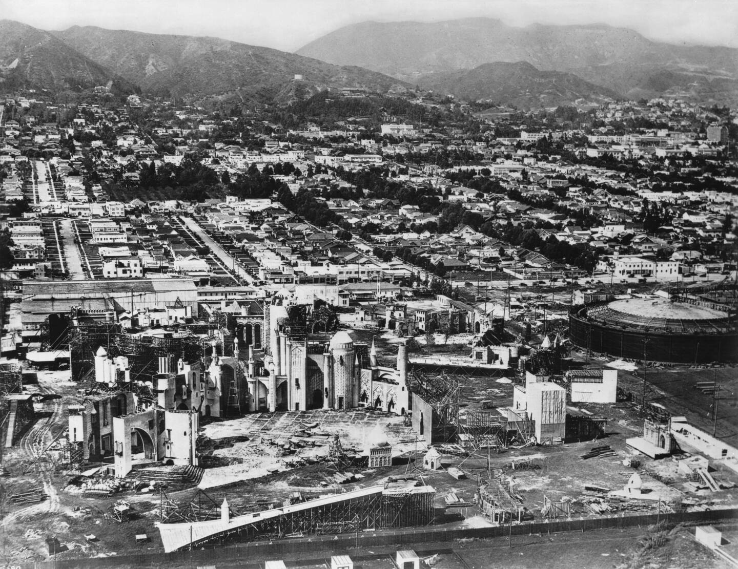 Aerial view of Hollywood, showing the Pickford-Fairbanks Studio on Santa Monica Boulevard, California, 1926