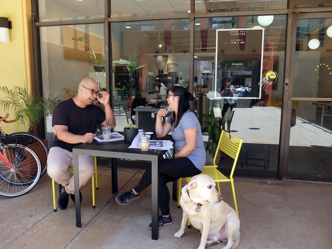Coffeehall regulars Darwin and Nicole Manahan with dog Peter Chang | Allyson Escobar