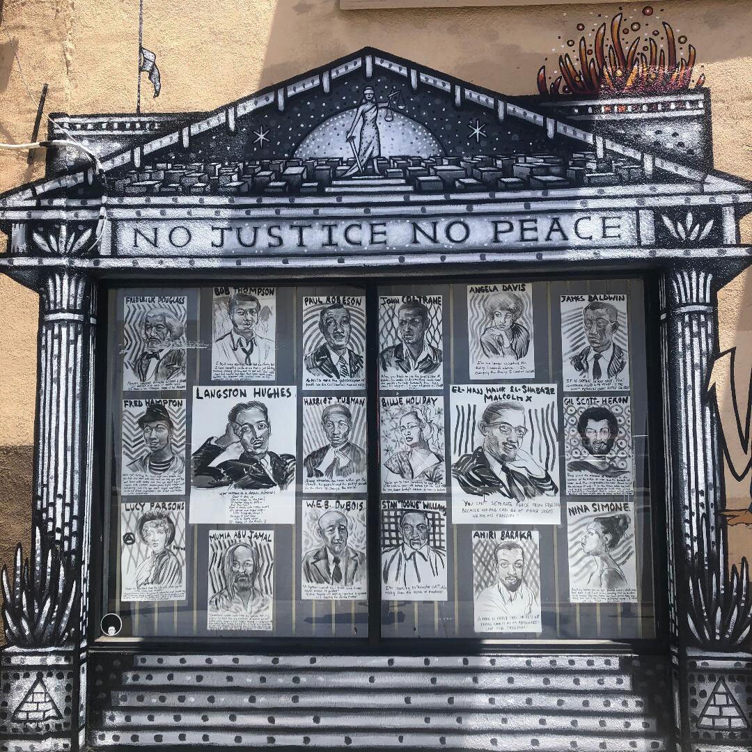 Rachid Bouhamidi, portraits of great African Americans installed at O Project Space in Lincoln Heights, 2020. | Louise O Donnell.