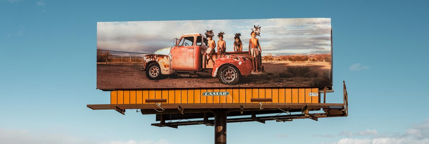 Desert X installation view, Cara Romero, Jackrabbit, Cottontail & Spirits Of The Desert, 2019 | Lance Gerber, courtesy of Desert X