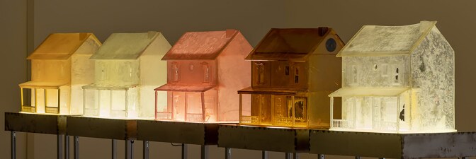 Installation view of "Sula Bermúdez-Silverman: Neither Fish, Flesh, nor Fowl" at CAAM featuring colorful dollhouses made of sugar. | Elon Schoenholz