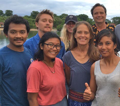 The Mir crew in February 2017. Front: Abri Wijaya, Luisa Praskah, Gaie Alling, Nadia Low. Back: Christopher Dolphin, Caroline Travers, Mark “Laser” Van Thillo. Missing in photo: Carol Milner. | Photo: Biosphere Foundation