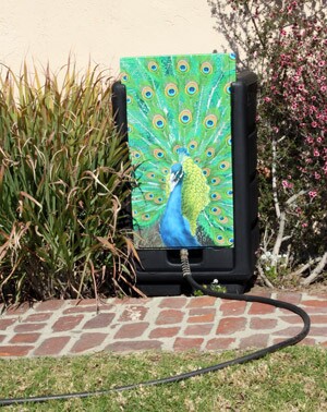 An example of Kimberly Colbert's decorative 62-gallon Rain Goddess rainwater capture system.