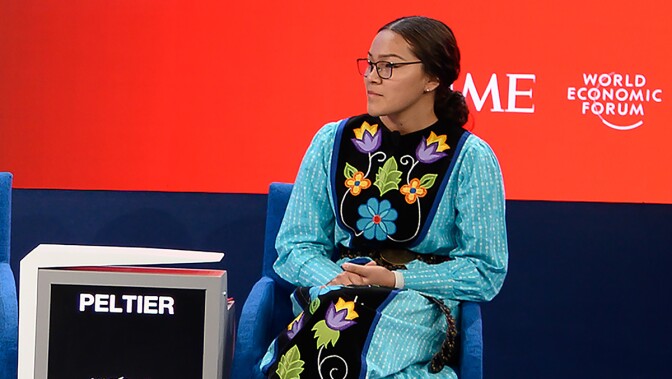 Environmental activist Autumn Peltier attends a session at the Congres center during the World Economic Forum (WEF) annual meeting in Davos, on January 21, 2020. | FABRICE COFFRINI/AFP via Getty Images