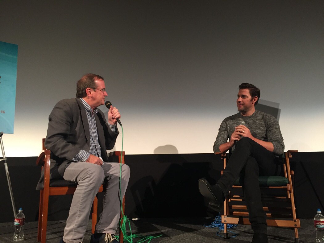 Pete Hammond and John Krasinski talk about "The Hollars." | Photo: Liz Ohanesian.
